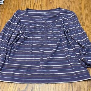 Van Heusen Purple, Yellow, and White Striped 100% Cotton Long Sleeve Top XL